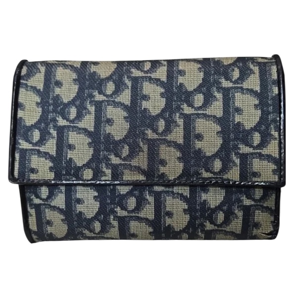 Christian Dior Beautiful Vintage Navy Blue and Beige Monogram Logo Wallet - Picture 1 of 7